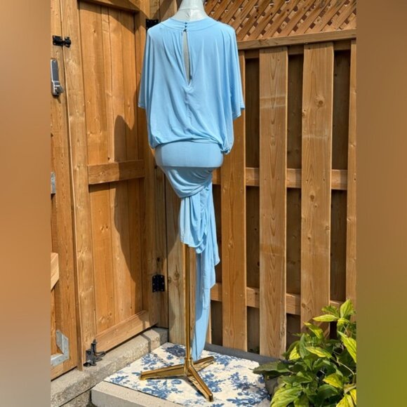 🆕 RAT & BOA 🧿 NWOT Freja Slinky Baby Blue Tie-Waist T-Shirt Mini Dress, Sz L - Picture 7 of 16